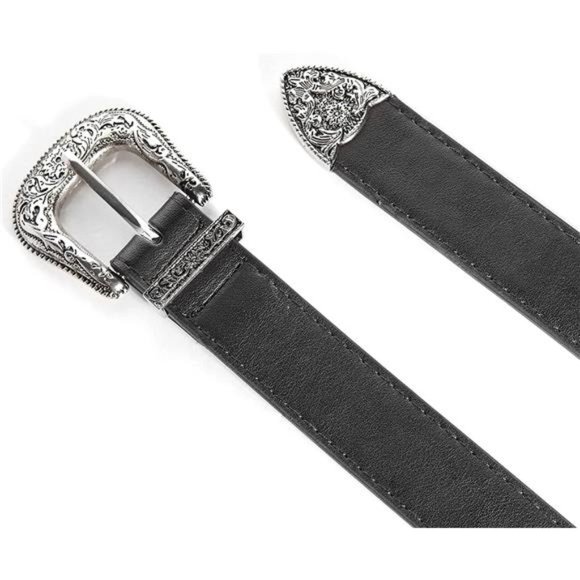 Western-Belts- Cowboy-Leather-Waist-Belts with Vintage Western-Carved-Buckle main image 6